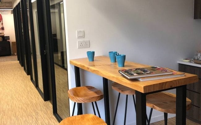 HK Works bar table with chairs is ideal for meetings, or coffee-breaks